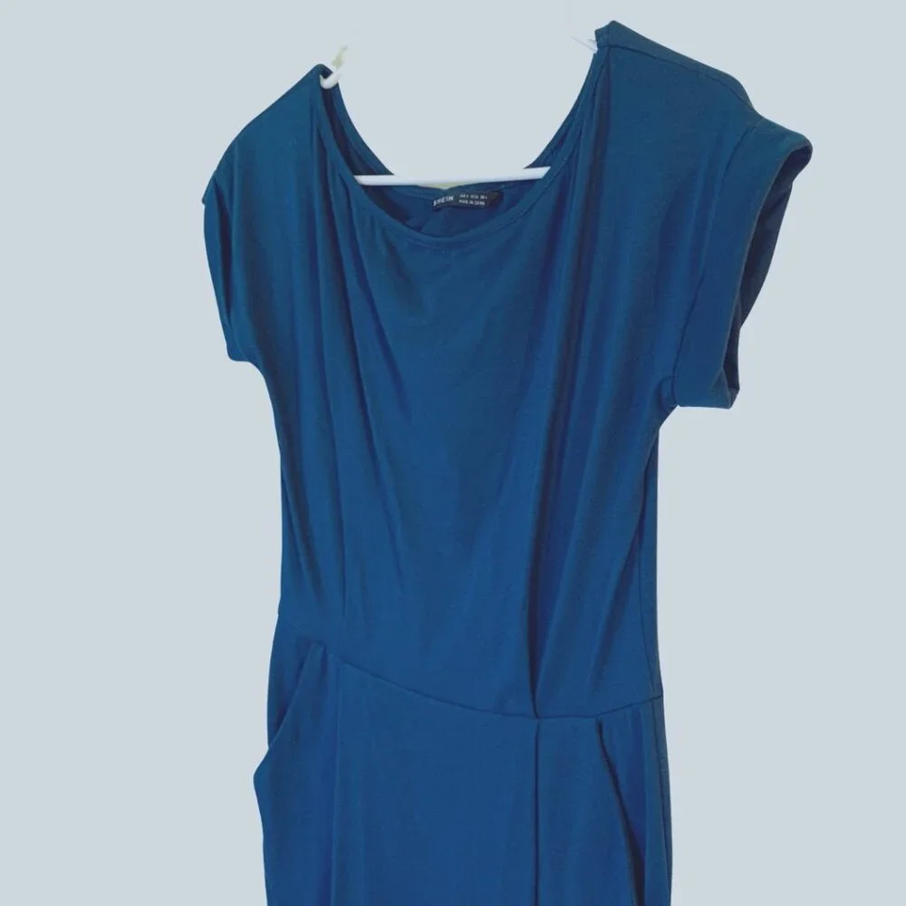 SHEIN Blue Midi Slim Fit Short Sleeve Dress Size S - Picture 3 of 8